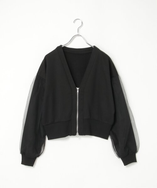 VENCEEXCHANGE（ヴァンスエクスチェンジ）の「裏毛ｘチュールダブルZIPカーディガン（カーディガン/ボレロ・レディース・チャコール/ブラック/オフホワイト/杢グレー・FREE）」の10枚目の写真