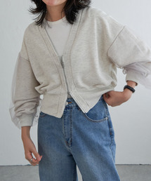 裏毛ｘチュールダブルZIPカーディガン