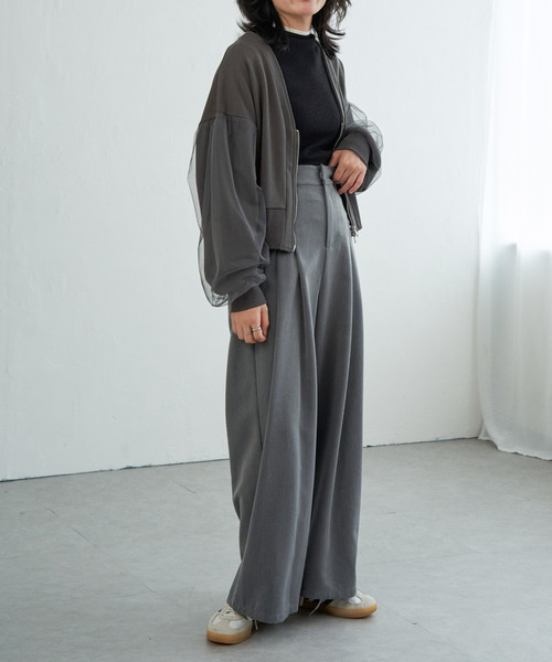 VENCEEXCHANGE（ヴァンスエクスチェンジ）の「裏毛ｘチュールダブルZIPカーディガン（カーディガン/ボレロ・レディース・チャコール/ブラック/オフホワイト/杢グレー・FREE）」の20枚目の写真