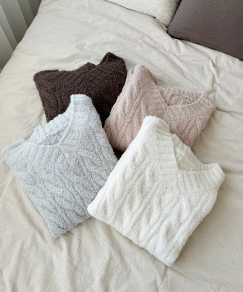 one after another NICE CLAUP(ワンアフターアナザーナイスクラップ)の「ケーブルニットチュニック(ニット/セーター・レディース・ベージュ/ブラウン/アイボリー/サックスブルー・FREE)」の5枚目の写真