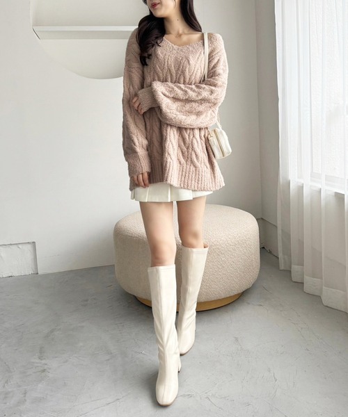 one after another NICE CLAUP(ワンアフターアナザーナイスクラップ)の「ケーブルニットチュニック(ニット/セーター・レディース・ベージュ/ブラウン/アイボリー/サックスブルー・FREE)」の9枚目の写真