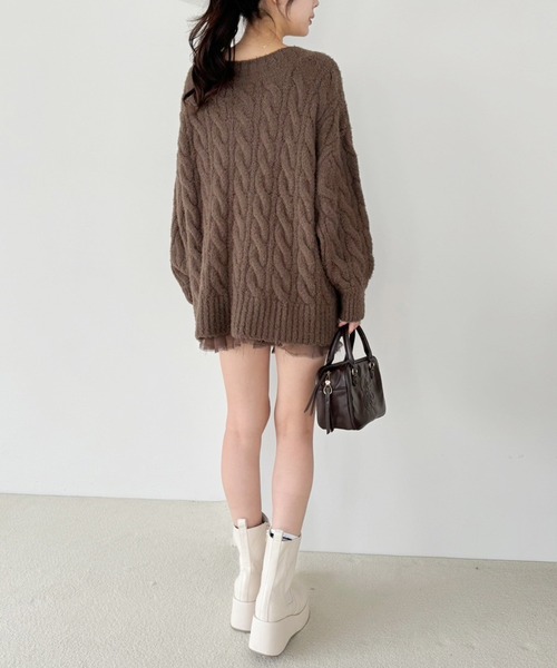 one after another NICE CLAUP(ワンアフターアナザーナイスクラップ)の「ケーブルニットチュニック(ニット/セーター・レディース・ベージュ/ブラウン/アイボリー/サックスブルー・FREE)」の21枚目の写真