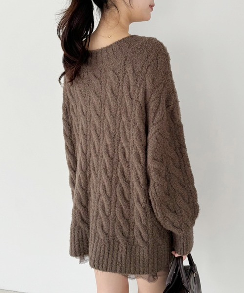 one after another NICE CLAUP(ワンアフターアナザーナイスクラップ)の「ケーブルニットチュニック(ニット/セーター・レディース・ベージュ/ブラウン/アイボリー/サックスブルー・FREE)」の22枚目の写真