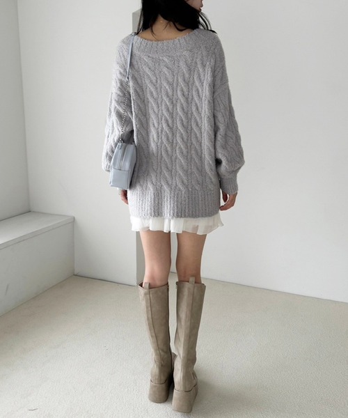 one after another NICE CLAUP(ワンアフターアナザーナイスクラップ)の「ケーブルニットチュニック(ニット/セーター・レディース・ベージュ/ブラウン/アイボリー/サックスブルー・FREE)」の14枚目の写真