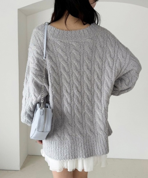 one after another NICE CLAUP(ワンアフターアナザーナイスクラップ)の「ケーブルニットチュニック(ニット/セーター・レディース・ベージュ/ブラウン/アイボリー/サックスブルー・FREE)」の15枚目の写真