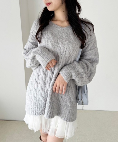 one after another NICE CLAUP(ワンアフターアナザーナイスクラップ)の「ケーブルニットチュニック(ニット/セーター・レディース・ベージュ/ブラウン/アイボリー/サックスブルー・FREE)」の16枚目の写真