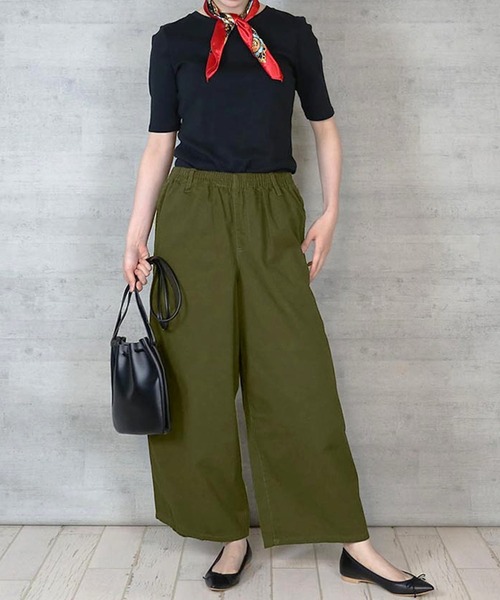 itto...(イット)の「ツイルウエストゴムワイドパンツ(チノパンツ・レディース・ベージュ/ブラック/カーキ・M/L/3L/4L/LL)」の6枚目の写真