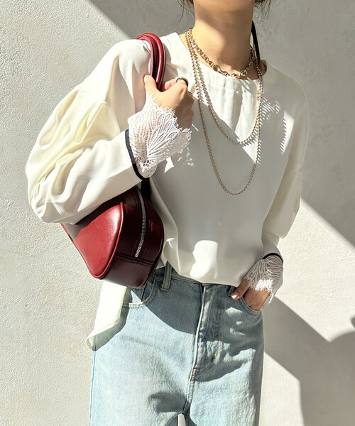 DouDou(ドゥドゥ)の「【WEB限定】カフスレースブラウス(シャツ/ブラウス・レディース・ブラック/オフホワイト・FREE)」の10枚目の写真