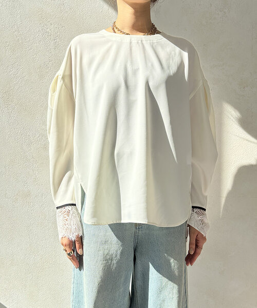 DouDou(ドゥドゥ)の「【WEB限定】カフスレースブラウス(シャツ/ブラウス・レディース・ブラック/オフホワイト・FREE)」の13枚目の写真
