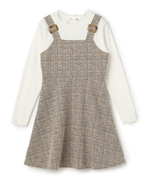 テレコカットソー×ツイードドッキングワンピース（130㎝～160