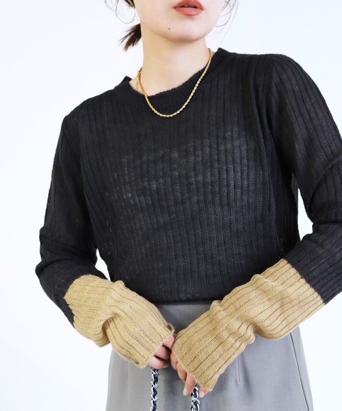 reca（レカ）の「袖切替ニットプルオーバー（ニット/セーター・レディース・ブラウン/チャコールグレー/アイボリー/ブラック・FREE）」の3枚目の写真