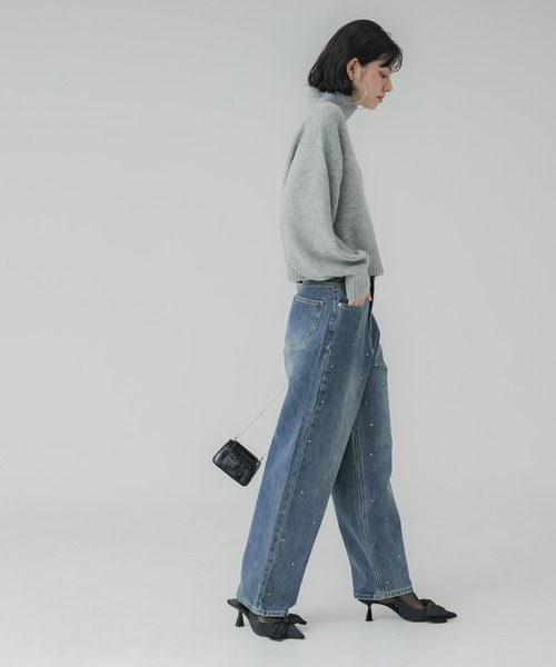 coca(coca)(コカ)の「ラインストーン付 カーブデニム(デニムパンツ・レディース・ブラック/ブルー・S/L/M)」の10枚目の写真