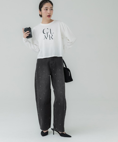 coca(coca)(コカ)の「ラインストーン付 カーブデニム(デニムパンツ・レディース・ブラック/ブルー・S/L/M)」の7枚目の写真