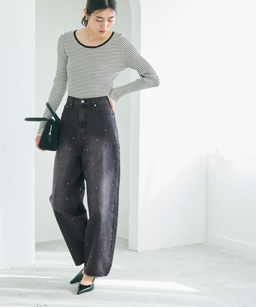 coca(coca)(コカ)の「ラインストーン付 カーブデニム(デニムパンツ・レディース・ブラック/ブルー・S/L/M)」の21枚目の写真