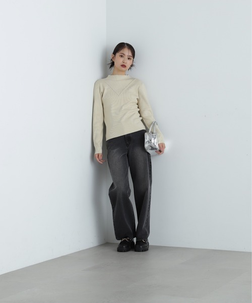 N.（N. Natural Beauty Basic）（エヌエヌナチュラルビューティーベーシック）の「デザインネックリブニット（ニット/セーター・レディース・ライトグリーン/グレー/チャコールグレー/オフホワイト・MEDIUM）」の8枚目の写真