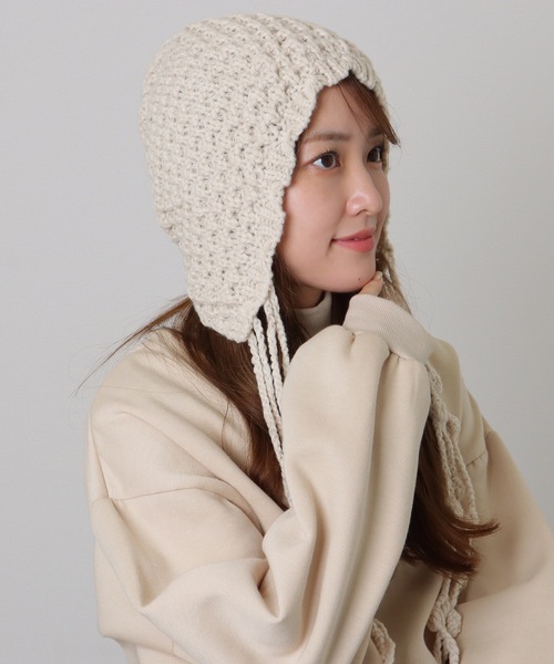 Lace Ladies(レースレディース)の「ソリッドカラー 耳付き フリンジ ニット ワッチ(ニットキャップ/ビーニー・レディース・ベージュ/ブラック/アイボリー・FREE)」の18枚目の写真