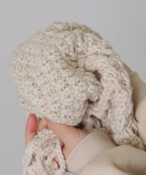 Lace Ladies(レースレディース)の「ソリッドカラー 耳付き フリンジ ニット ワッチ(ニットキャップ/ビーニー・レディース・ベージュ/ブラック/アイボリー・FREE)」の20枚目の写真