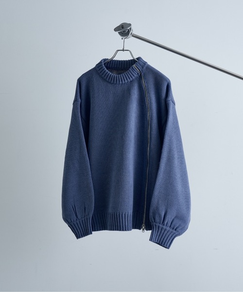 【美品】ellie　オーバーサイズニット　ネイビー セール】【ELLUV/エルヴ】-2025AW EDIT-カーブラウンドジップギミック