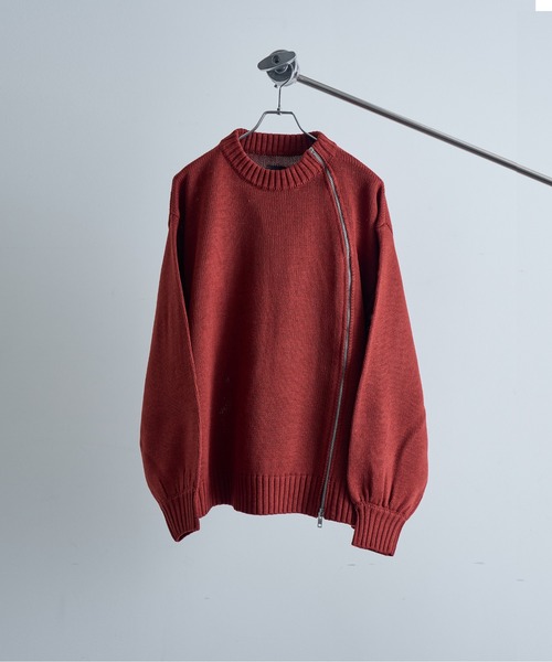 ELLUV(エルブ)の「【ELLUV/エルヴ】-2025AW EDIT-カーブラウンドジップギミック ヘビーオーバーサイズニット(ニット/セーター・メンズ・ブルー/ブラック/アイボリー/グレー/ダークオレンジ/ダークブルー・S/M/L)」の13枚目の写真