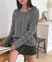 ショルダーリボンケーブルルーズニット