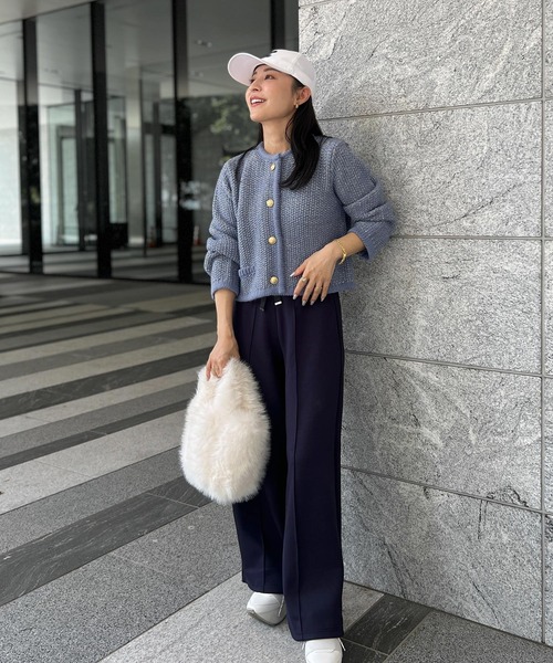 KOBE LETTUCE（コウベレタス）の「[ Yuumiさんコラボ ] ノーカラーラメニットジャケット（ノーカラージャケット・レディース・アイボリー/ブルー/ネイビー・M）」の8枚目の写真