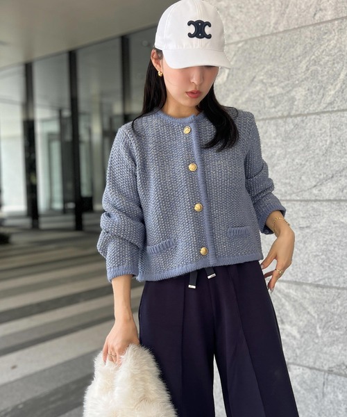 KOBE LETTUCE（コウベレタス）の「[ Yuumiさんコラボ ] ノーカラーラメニットジャケット（ノーカラージャケット・レディース・アイボリー/ブルー/ネイビー・M）」の9枚目の写真