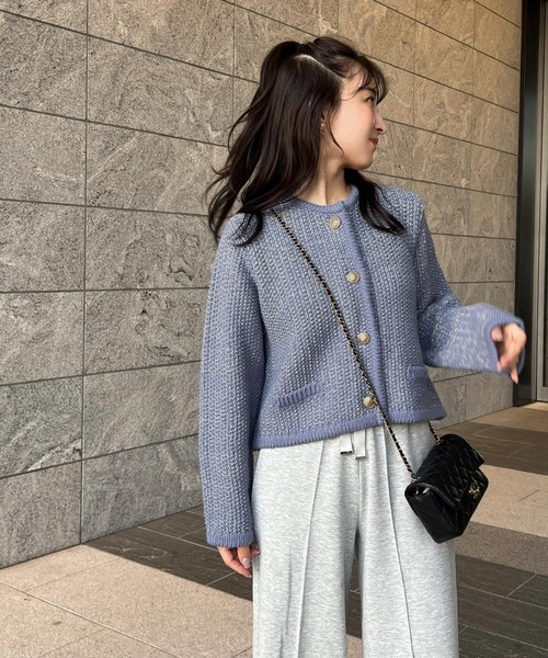 セール】[ Yuumiさんコラボ ] ノーカラーラメニットジャケット（ノー