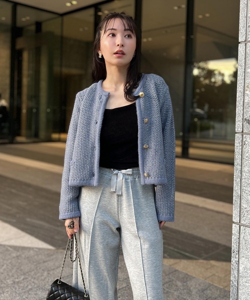 KOBE LETTUCE（コウベレタス）の「[ Yuumiさんコラボ ] ノーカラーラメニットジャケット（ノーカラージャケット・レディース・アイボリー/ブルー/ネイビー・M）」の12枚目の写真