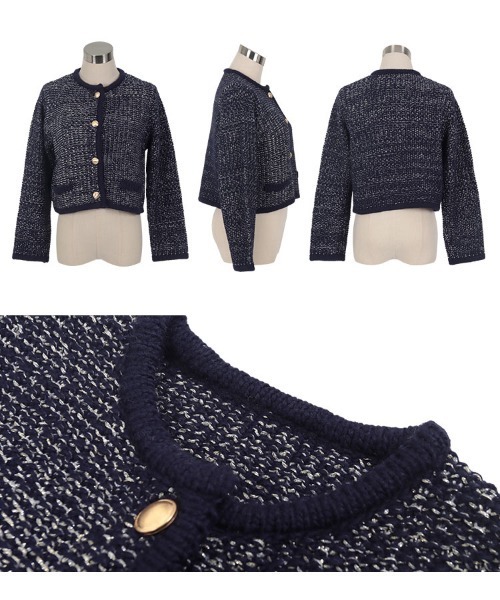 KOBE LETTUCE（コウベレタス）の「[ Yuumiさんコラボ ] ノーカラーラメニットジャケット（ノーカラージャケット・レディース・アイボリー/ブルー/ネイビー・M）」の13枚目の写真