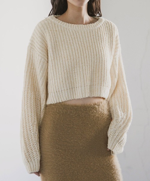 sheller シェリエ KIRAボーダークロップドセーター カーディガンセット