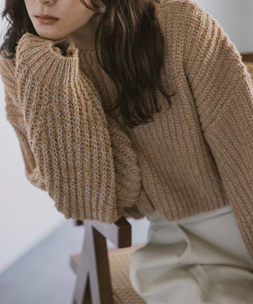 セール】ファンシーモール ローゲージクロップドニット（ニット