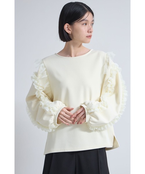 &. NOSTALGIA(アンドドットノスタルジア)の「ベアスキン裏ベロアチュールフリル袖プルオーバー(Tシャツ/カットソー・レディース・アイボリー/ブラック・M)」の3枚目の写真