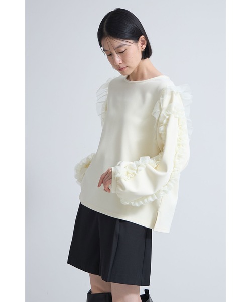 &. NOSTALGIA(アンドドットノスタルジア)の「ベアスキン裏ベロアチュールフリル袖プルオーバー(Tシャツ/カットソー・レディース・アイボリー/ブラック・M)」の5枚目の写真