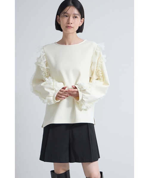 &. NOSTALGIA(アンドドットノスタルジア)の「ベアスキン裏ベロアチュールフリル袖プルオーバー(Tシャツ/カットソー・レディース・アイボリー/ブラック・M)」の6枚目の写真