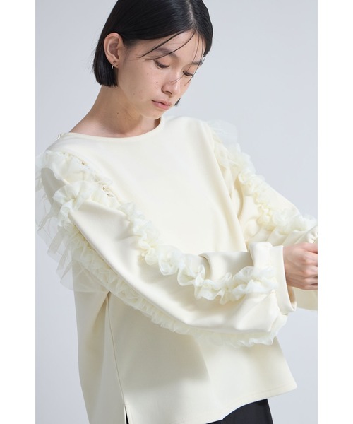 &. NOSTALGIA(アンドドットノスタルジア)の「ベアスキン裏ベロアチュールフリル袖プルオーバー(Tシャツ/カットソー・レディース・アイボリー/ブラック・M)」の7枚目の写真