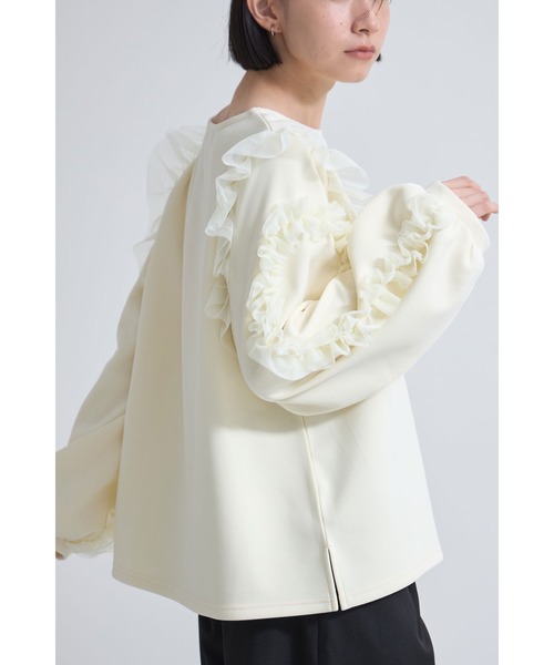 &. NOSTALGIA(アンドドットノスタルジア)の「ベアスキン裏ベロアチュールフリル袖プルオーバー(Tシャツ/カットソー・レディース・アイボリー/ブラック・M)」の9枚目の写真