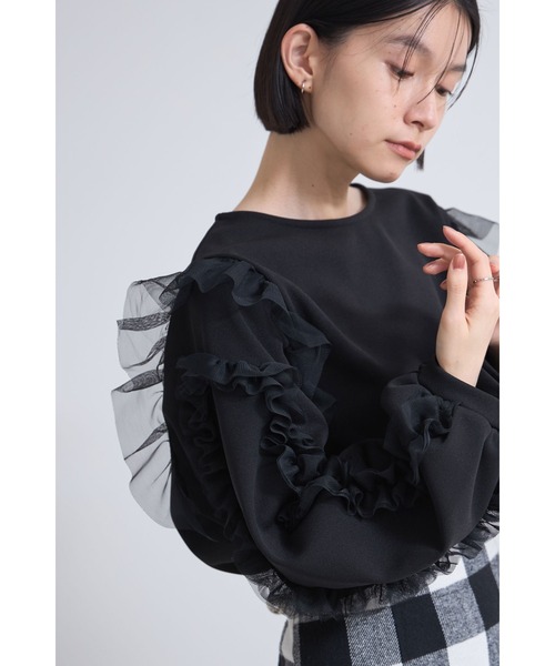 &. NOSTALGIA(アンドドットノスタルジア)の「ベアスキン裏ベロアチュールフリル袖プルオーバー(Tシャツ/カットソー・レディース・アイボリー/ブラック・M)」の14枚目の写真