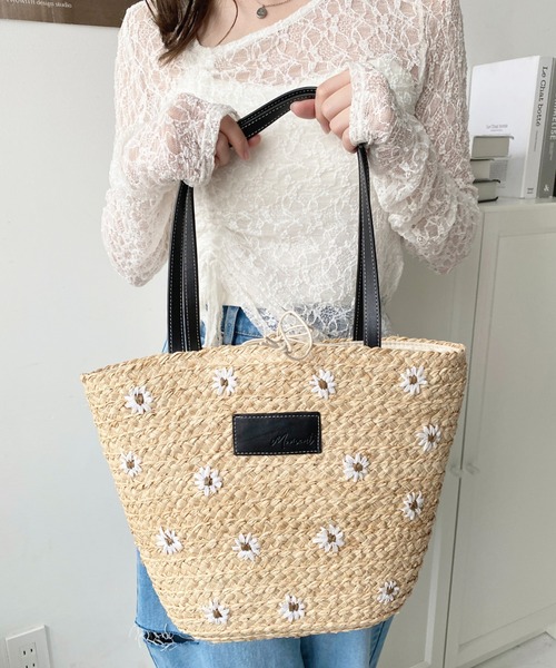 フラワー刺繍かごバッグ（かごバッグ）｜moment+（モーメント