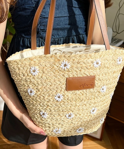 ワンダフルワールド花柄刺繍のかごバッグ ワンダフルワールド花柄刺繍のかごバッグ レディース