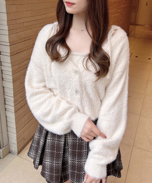 INGNI(イング)の「フェザーニットカーディガン+肩リボンキャミSET(アンサンブル・レディース・アイボリー/ブラック/グレー/ピンク・M)」の5枚目の写真