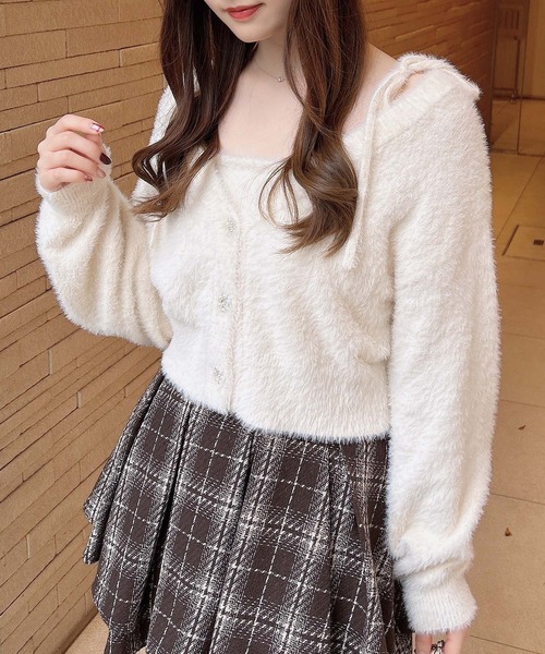 INGNI(イング)の「フェザーニットカーディガン+肩リボンキャミSET(アンサンブル・レディース・アイボリー/ブラック/グレー/ピンク・M)」の6枚目の写真