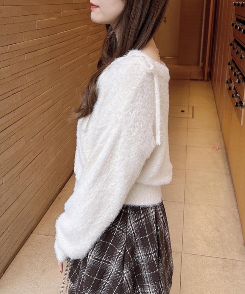 INGNI(イング)の「フェザーニットカーディガン+肩リボンキャミSET(アンサンブル・レディース・アイボリー/ブラック/グレー/ピンク・M)」の7枚目の写真