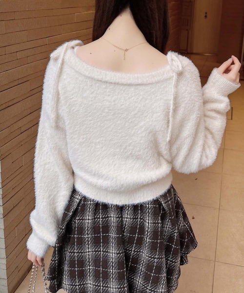 INGNI(イング)の「フェザーニットカーディガン+肩リボンキャミSET(アンサンブル・レディース・アイボリー/ブラック/グレー/ピンク・M)」の8枚目の写真