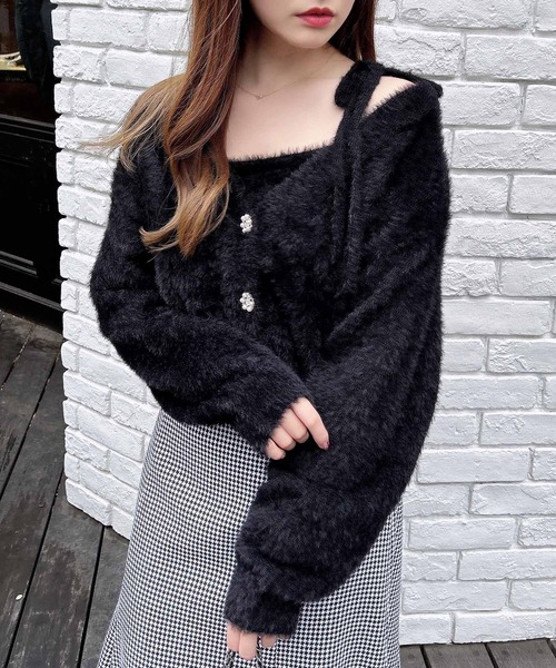 INGNI(イング)の「フェザーニットカーディガン+肩リボンキャミSET(アンサンブル・レディース・アイボリー/ブラック/グレー/ピンク・M)」の15枚目の写真