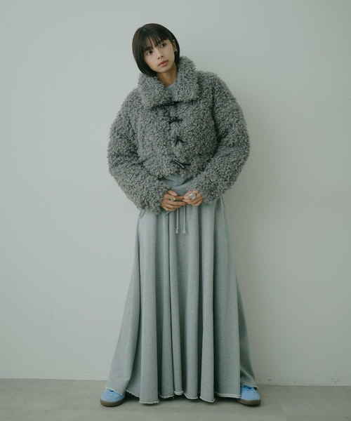 新品 リズレー スウェット ロングスカート グレー 秋 フレア フリーサイズ セール】 【セットアップ可能/スウェットライク】セミフレア