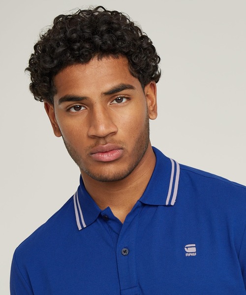 G-STAR（ジースター）の「DUNDA SLIM STRIPE POLO/ベーシックデザインワンポイントロゴポロシャツ（ポロシャツ・メンズ・ブルー/グレー系その他/ベージュ/ブルー系その他・LARGE/MEDIUM/SMALL/X-LARGE/X-SMALL）」の7枚目の写真