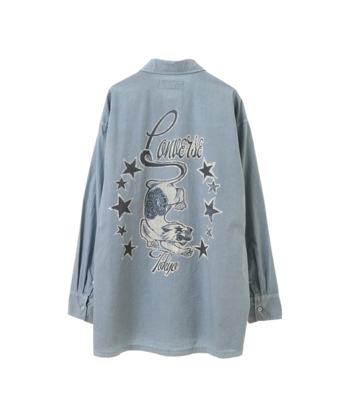 CONVERSE TOKYO（コンバーストウキョウ）の「PIGMENT DYE BACK TIGER PRINT SHIRT（シャツ/ブラウス・レディース・ブルー/パープル/ベージュ・SMALL/MEDIUM）」の14枚目の写真