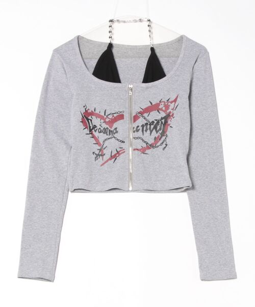 Figments(フィグメンツ)の「フロントZIPキャミセットトップス(Tシャツ/カットソー・レディース・グレー/ブラック・FREE)」の9枚目の写真