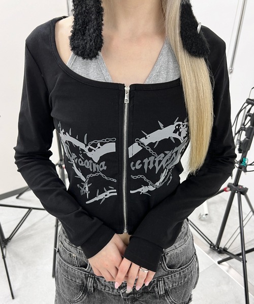 Figments(フィグメンツ)の「フロントZIPキャミセットトップス(Tシャツ/カットソー・レディース・グレー/ブラック・FREE)」の22枚目の写真