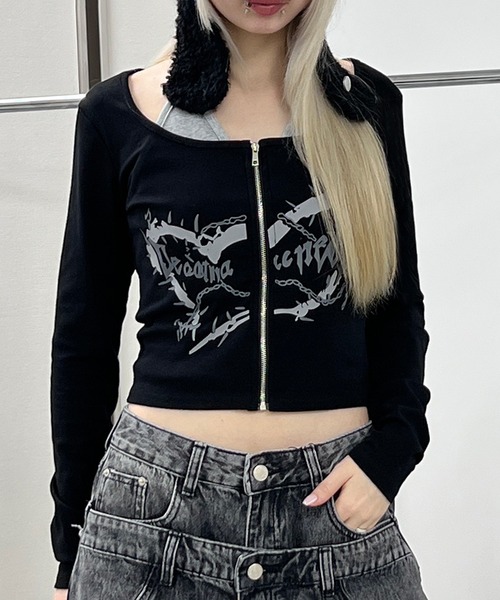 Figments(フィグメンツ)の「フロントZIPキャミセットトップス(Tシャツ/カットソー・レディース・グレー/ブラック・FREE)」の18枚目の写真